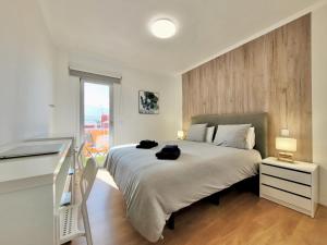 een slaapkamer met een bed, een bureau en een raam bij Apartamento Mencey Bencomo in Puerto de la Cruz