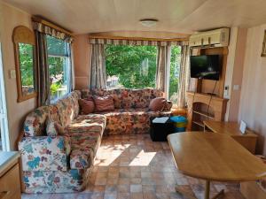 een woonkamer met een bank en een tafel bij Montana-Camping-Fayon in Fayón