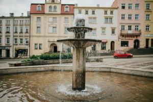 a water fountain in the middle of a city at Apartament Komnata in Radków