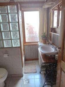 a bathroom with a sink and a toilet and a window at Sentidos Cardinales in Perito Moreno