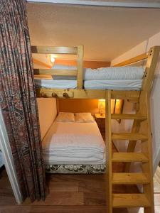 two bunk beds in a room with a ladder at ATHOS D2 jusqu'à 8pers-ALPE D'HUEZ-Centre Station in LʼHuez