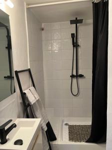 a bathroom with a shower and a sink and a tub at Studio en ville in Apt