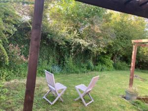 two chairs sitting in the grass in a yard at Bluebelle- Private room in family home- sleeps up to 5 in Bray