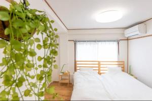 1 dormitorio con 1 cama y una maceta en Apartment in Akihabara Station 3 minutes away, near Tokyo Staフリ, en Tokio