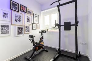 a gym with a treadmill and a bike in a room at El Balcón de la Bodega - Luxurious apartment in Jerez with gym in Jerez de la Frontera