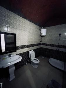 達哈布的住宿－Black Prince Hotel，一间带卫生间和水槽的浴室