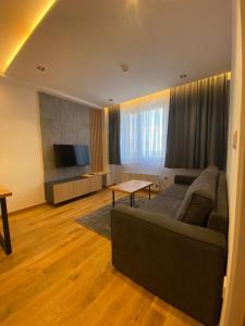 a living room with a couch and a flat screen tv at APART HOTEL Zlatni Javor - Trio Apartmani in Jahorina