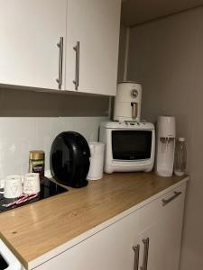 a kitchen counter with a microwave on a counter top at Trondheim, Kroppanmarka Tiller in Trondheim