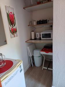 uma pequena cozinha com um balcão e um micro-ondas em La Grâce, Durbanville na Cidade do Cabo