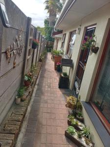 an alley with potted plants on the side of a building at La Grâce, Durbanville in Cape Town +6 photos
