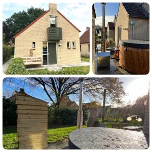 three different pictures of a house and a building at Wellness Huisje 52 in Ewijk