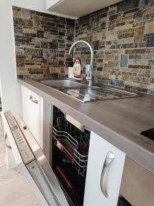 a kitchen with a sink and a counter at SAG Riazanska Residence 3 room Free Wi-Fi in Bratislava