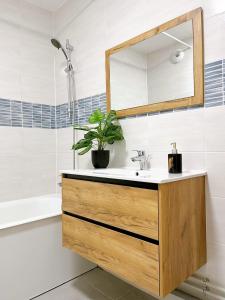 a bathroom with a sink and a mirror at Colors of life in Torcy