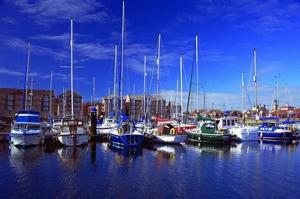a bunch of boats are docked in the water at Bright House in Hartlepool