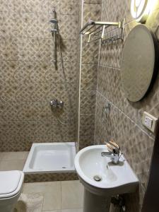 bagno con lavandino, doccia e servizi igienici di Room in new Cairo near the airport a Il Cairo