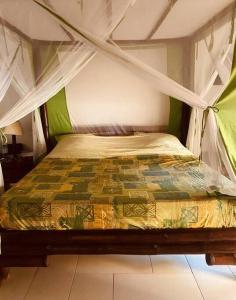Ouoran的住宿－La Villa Tila，一张带天蓬的床