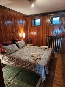 a bedroom with a large bed with wooden walls at Cervino 1865 - Family House in Breuil-Cervinia