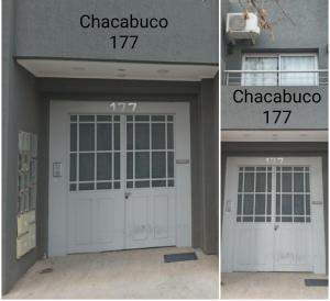zwei Bilder eines Gebäudes mit zwei Garagentüren in der Unterkunft DTo CÉNTRICO LOBOS 1 C in Lobos