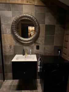 a bathroom with a sink and a mirror at Årebjørnen - Sadelen in Åre