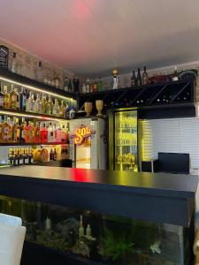 un bar con una pecera delante en Paraíso do santinho en Florianópolis