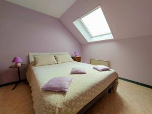 ein Schlafzimmer mit einem Bett mit zwei Kissen darauf in der Unterkunft Gîte Oisseau, 4 pièces, 6 personnes - FR-1-600-106 in Oisseau