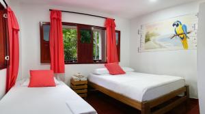 Tempat tidur dalam kamar di Playa Mareygua Hostal