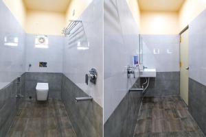 two images of a bathroom with a toilet and a sink at FabHotel Sriya in Durgāpur