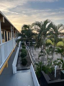 a balcony of a resort with palm trees at Budget Inn in Punta Gorda