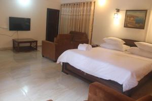 a bedroom with a bed and a couch and a television at RED HOUSE - AGONDA BEACH in Agonda