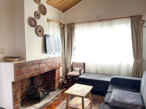 sala de estar con sofá y chimenea en Warm and Inviting Mountain Cottage, en Naro Moru