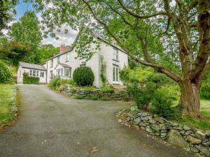 una casa blanca con un árbol y una entrada en 4 Bed in Corwen 88868, en Corwen