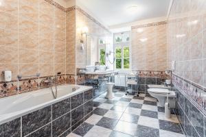 łazienka z wanną, toaletą i umywalką w obiekcie Hotel Radium Palace w mieście Jáchymov
