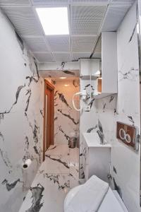 a bathroom with a toilet and a marble wall at Istanbul Sirkeci Hotel in Istanbul +37 photos