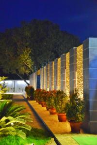 um edifício com plantas em frente dele à noite em GOLDEN GLEAM RESORTS em Ingrāj Bāzār