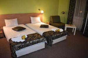 ヒサリャにあるGreen Hisar Hotel Familyのホテルルーム内の2ベッド(花付)