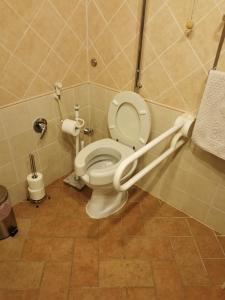 - une salle de bains avec des toilettes blanches dans une cabine dans l'établissement Agriturismo Cantagalli, à San Quirico dʼOrcia