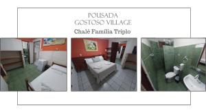 a collage of four pictures of a bathroom at Pousada Gostoso Village in São Miguel do Gostoso