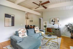 a living room with a blue couch and a table at Menlo Park 4br w garage backyard patio ac SFO-1543 in Menlo Park