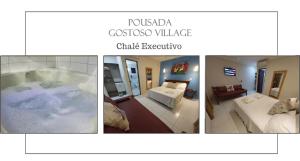un collage de cuatro fotos de una habitación con bañera en Pousada Gostoso Village, en São Miguel do Gostoso
