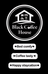 オークランドにあるBlack Coffee Houseの黒地の黒喫茶店のロゴ