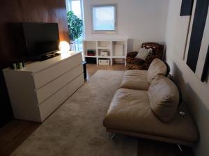 ein Wohnzimmer mit Couch und Flachbildfernseher in der Unterkunft Magnifique appartement proche de Paris et de Disney in Lognes