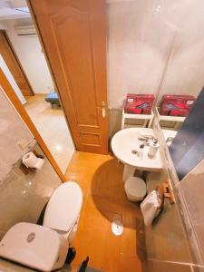 a small bathroom with a toilet and a sink at Piso para 4 - Puerta del Sol in Madrid