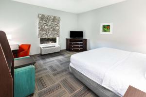 una camera d'albergo con letto, TV e finestra di Hampton Inn Miami, Oklahoma a Miami