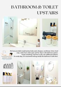 un collage de fotos de un baño y actualizaciones del inodoro en Black Coffee House en Auckland