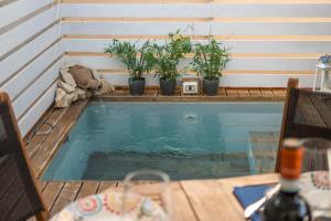 a small pool with potted plants on a patio at CapoSud - Suite Randa in Marina di Ragusa