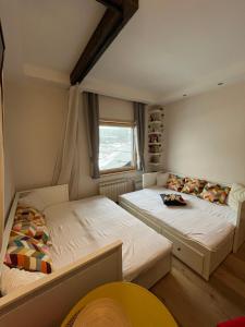 a bedroom with two beds and a window at Apartman Brvenik 103, Konaci, Kopaonik in Kopaonik