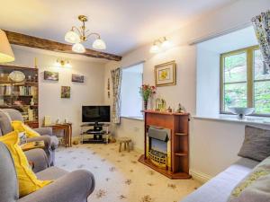 a living room with a fireplace and a tv at 1 bed in Llanwrtyd Wells BN254 in Beulah