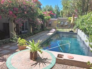 a swimming pool in a yard with a table and plants at Cafe Felix & Old Oak Manor in Riebeek-Kasteel