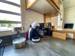 a kitchen with a coffee maker on a counter at Villa détente vue mer st leu 6 personnes in Saint-Leu