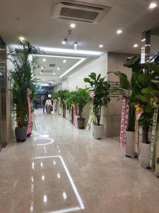 a hallway with potted plants in a building at Stay C Hotel Myeongdong in Seoul